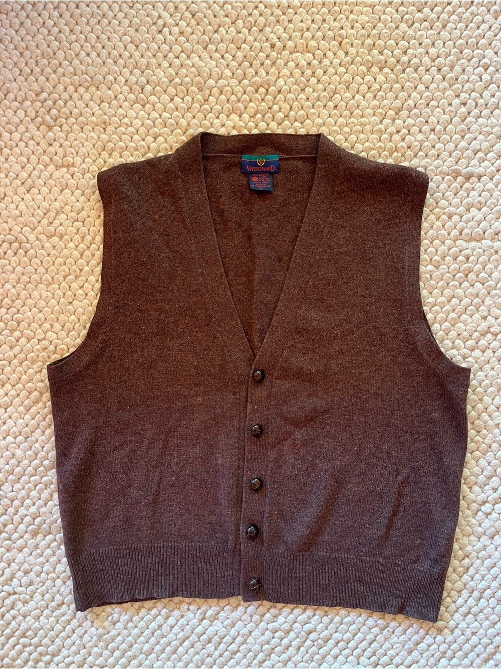 Vintage Woodward Brown Button-Front Wool Sweater Vest